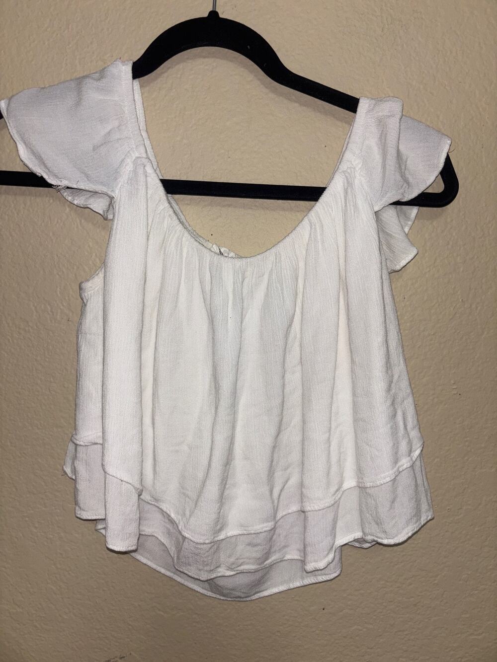 Garage White Flutter Sleeve Peasant Top Blouse